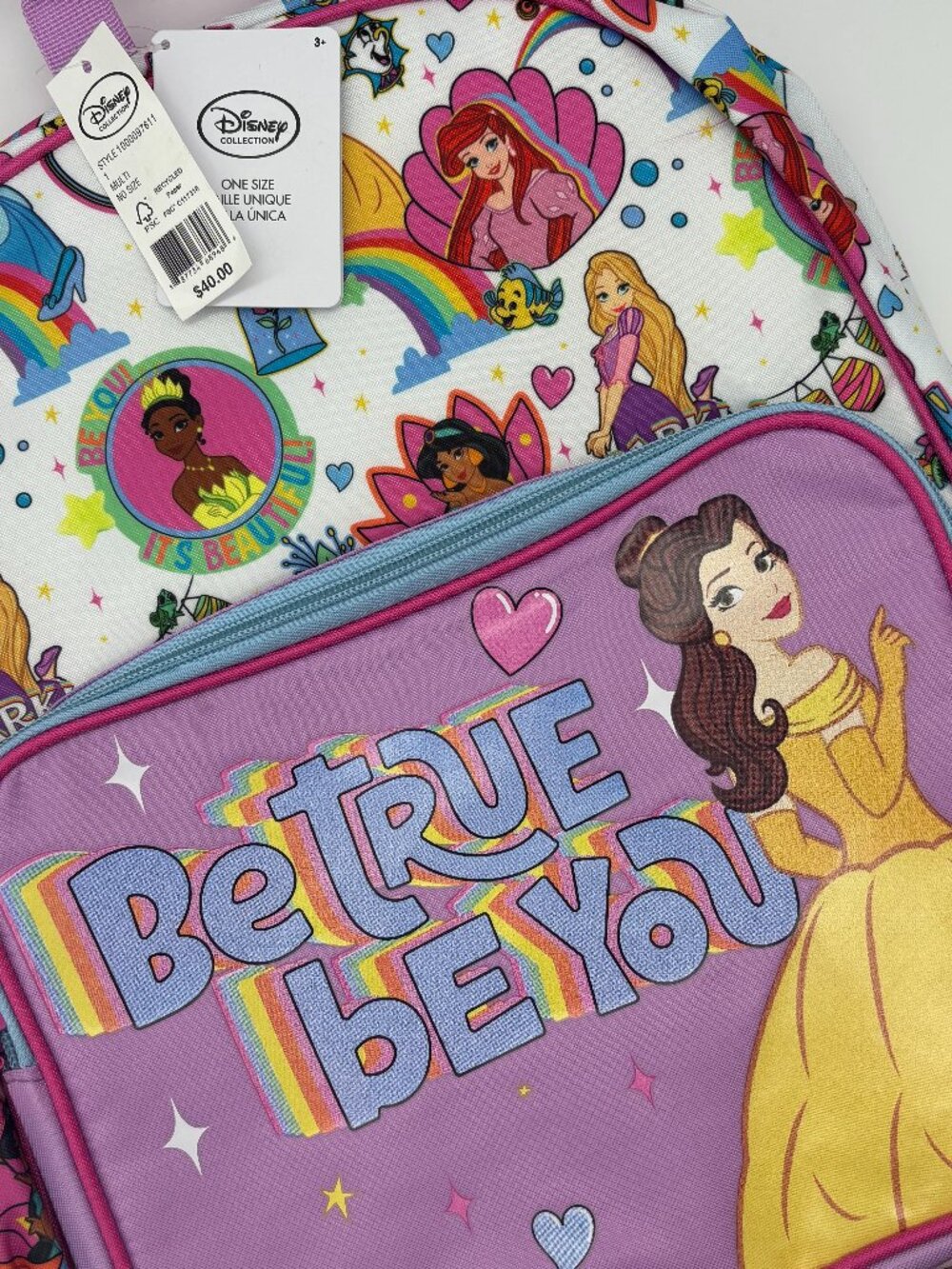 Disney Princess Girls Kids Belle "Be True Be You" Backpack, School Travel Sports